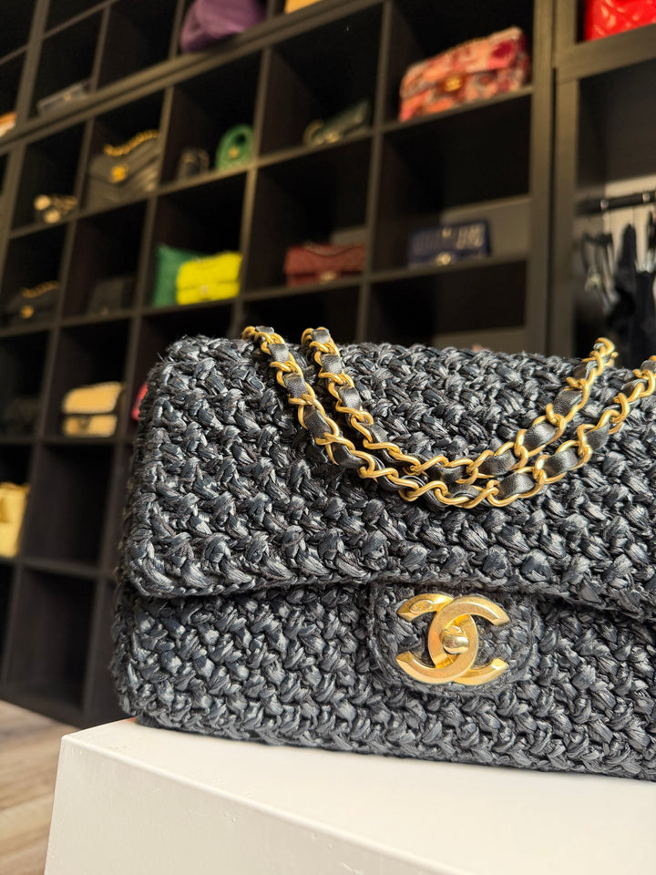 Chanel 18C Black Ancient Greece Raffia Crochet Flap Bag