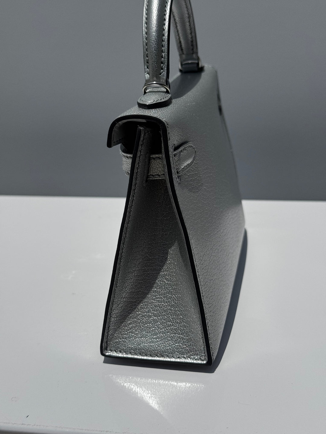 Hermes Mini Sellier Argent Silver Metallic Chevre Chamkilight Kelly 20