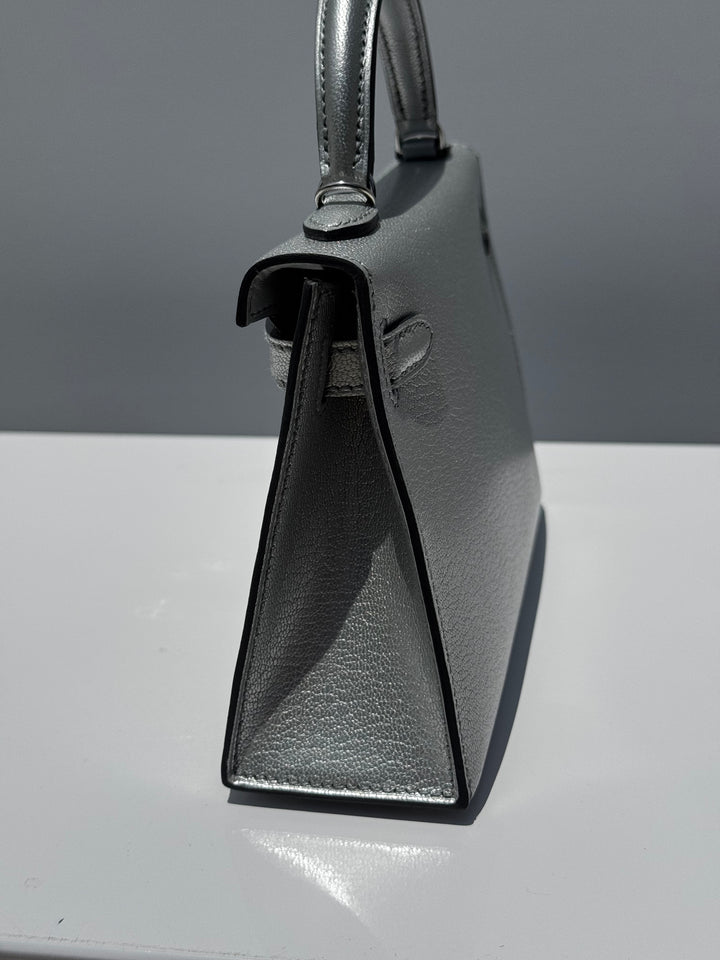 Hermes Mini Sellier Argent Silver Metallic Chevre Chamkilight Kelly 20