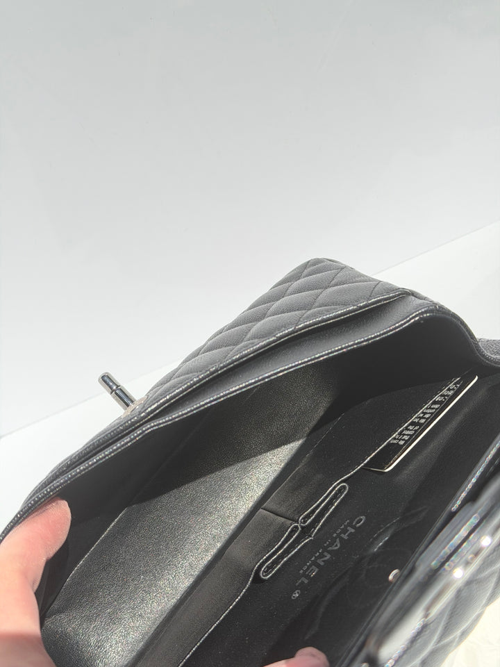 Chanel 18C Black Iridescent Small Caviar Double Flap Bag