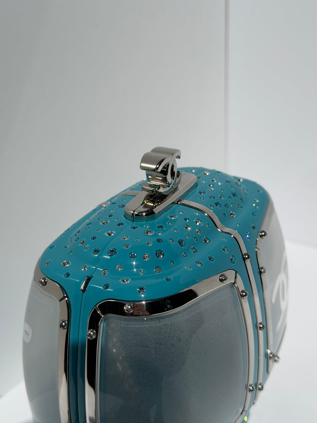 Chanel Ski Gondola Swarovski Minaudière Blue Silver Hardware 2019