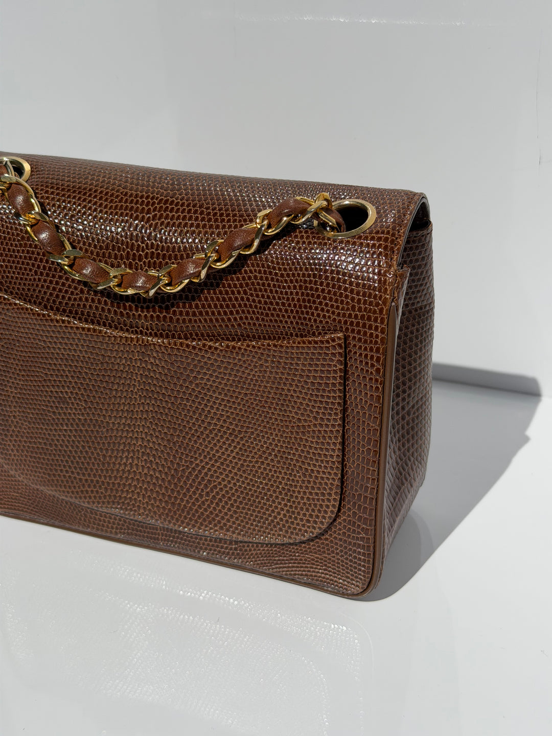Chanel Brown Vintage Lizard Mini Square Flap Bag 24K Plated Gold Hardware 1986