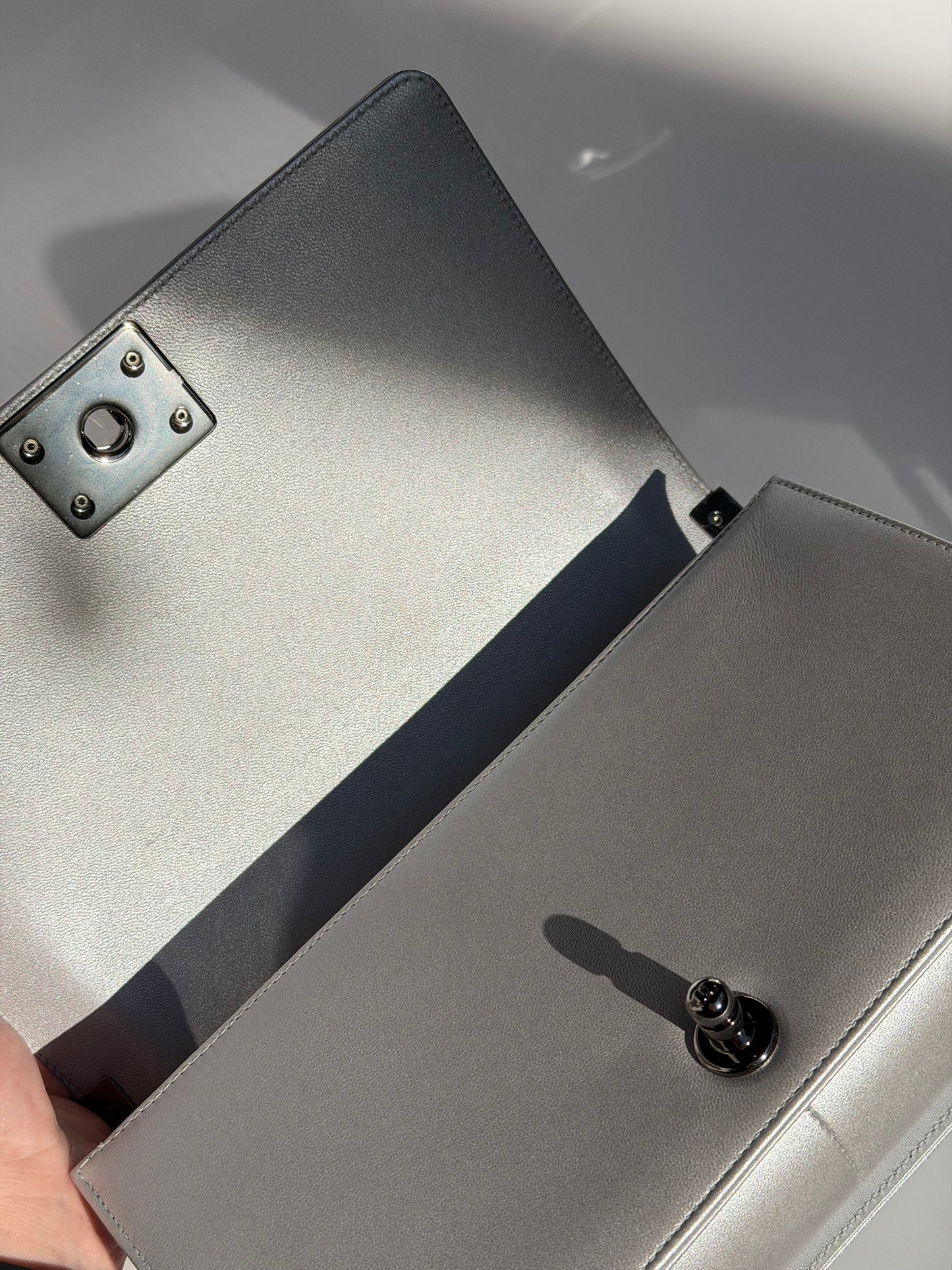 Chanel 16K Silver Python Old Medium Boy Bag