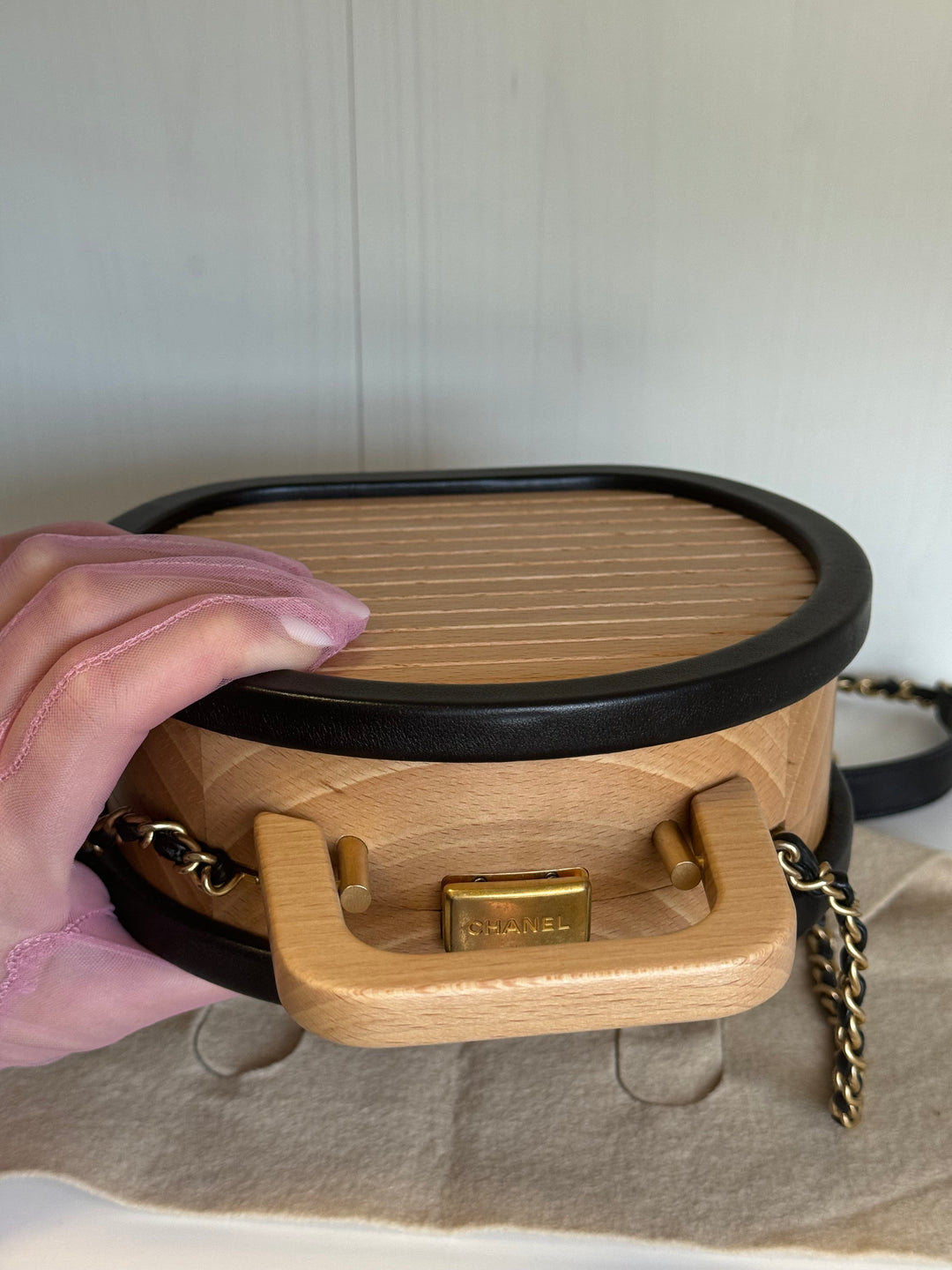 Chanel 2022 Round Beech Wood Vanity Case