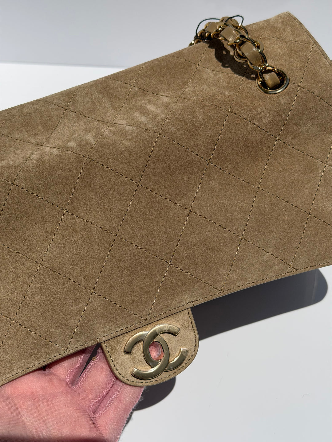 Chanel Maxi Flap Bag Beige Souplissimo Suede Calfskin Gold Tone Hardware 2026