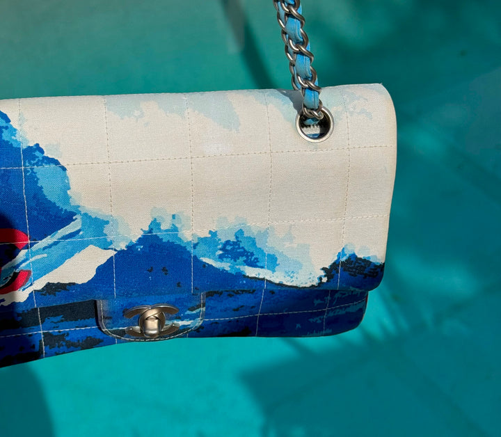 Chanel Surf Line Choco Bar Flap Blue Canvas Silver Hardware 2002