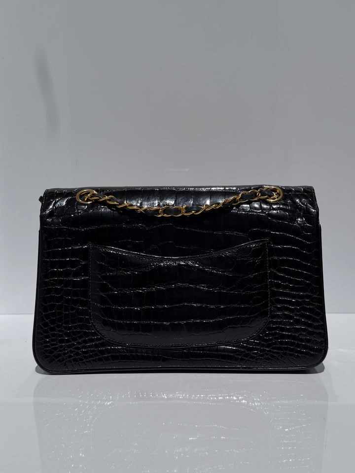 Chanel Medium Classic Flap Bag Alligator Black 24K Plated Gold Hardware 1997