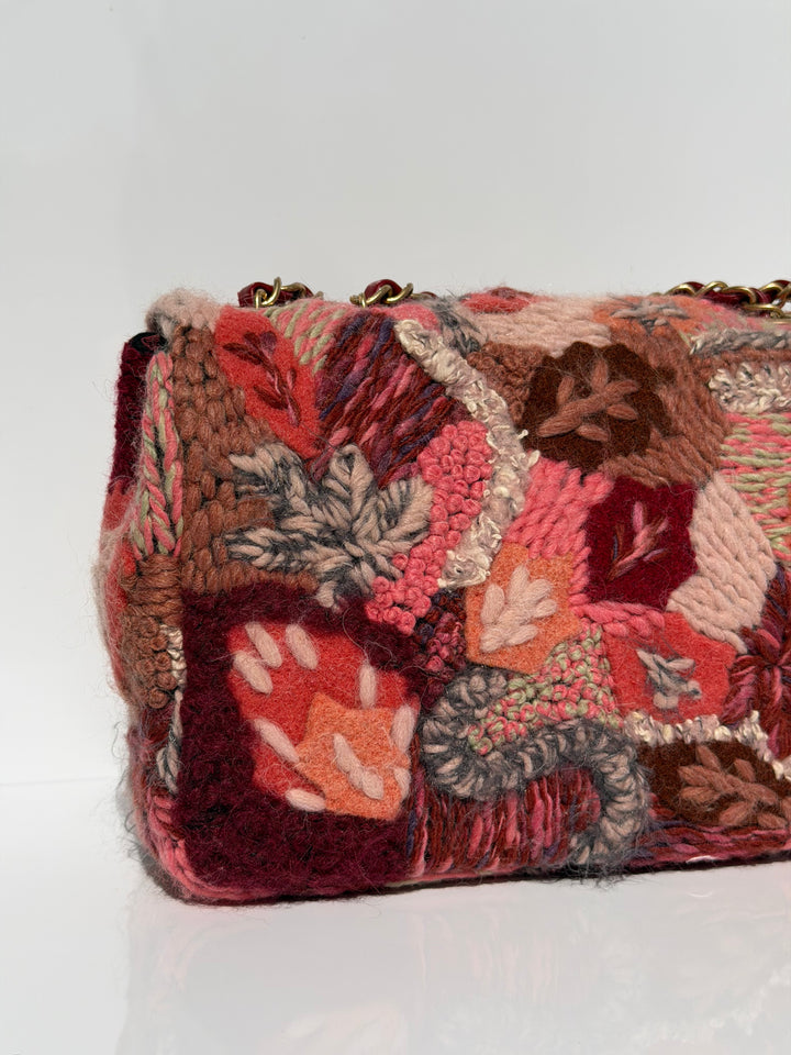 Chanel Embroidered Wool Medium Flap Bag Red Multicolor Gold Hardware 2018