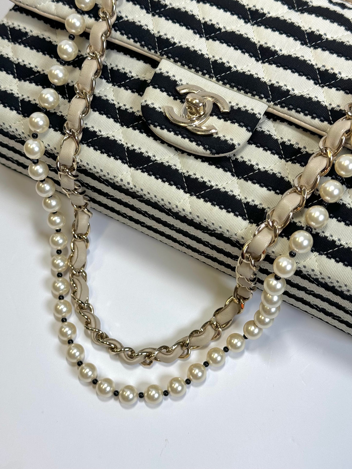 Chanel Ivory/Black Coco Medium Sailor Pearls Double Flap Bag