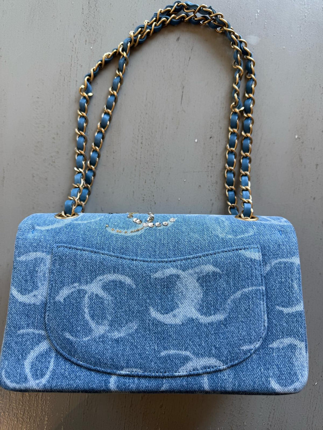 Chanel 23b Medium Denim Sequin CC Classic Flap Bag