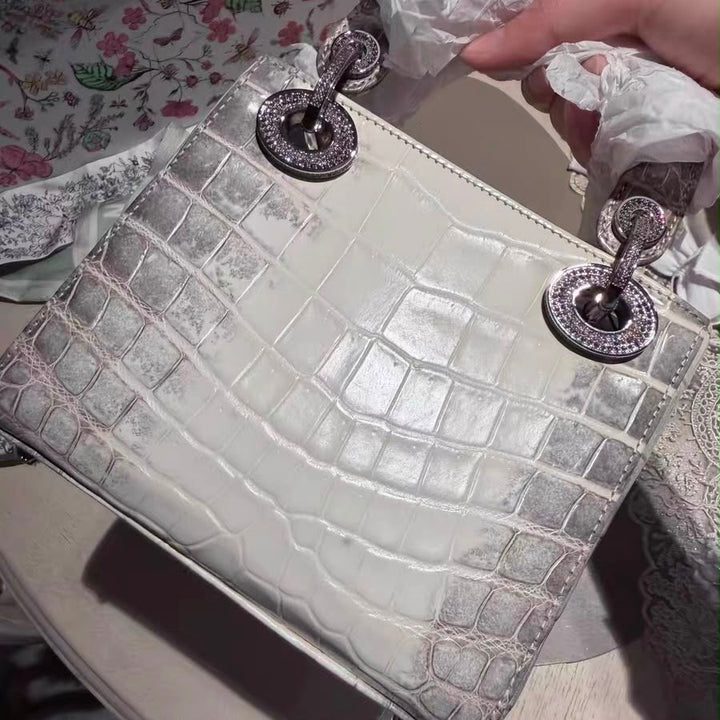 Dior Himalayan Crocodile Mini Lady Dior Top Handle Diamond Gold Hardware 2022