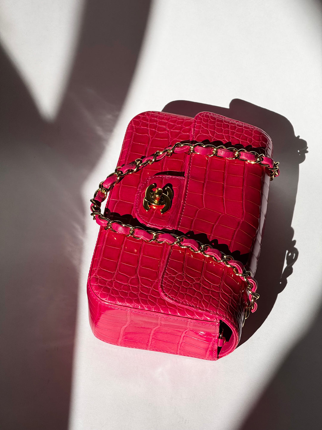 Chanel Pink Crocodile Mini Rectangular Flap Bag