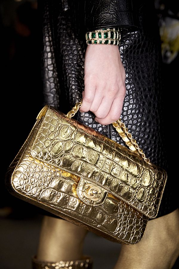 Chanel Metallic Gold Croc Embossed Medium Classic Flap Bag
