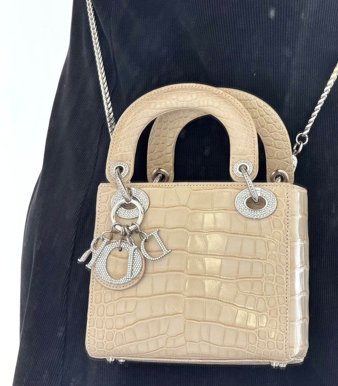 Lady Dior Ivory Crocodile Mini Top Handle