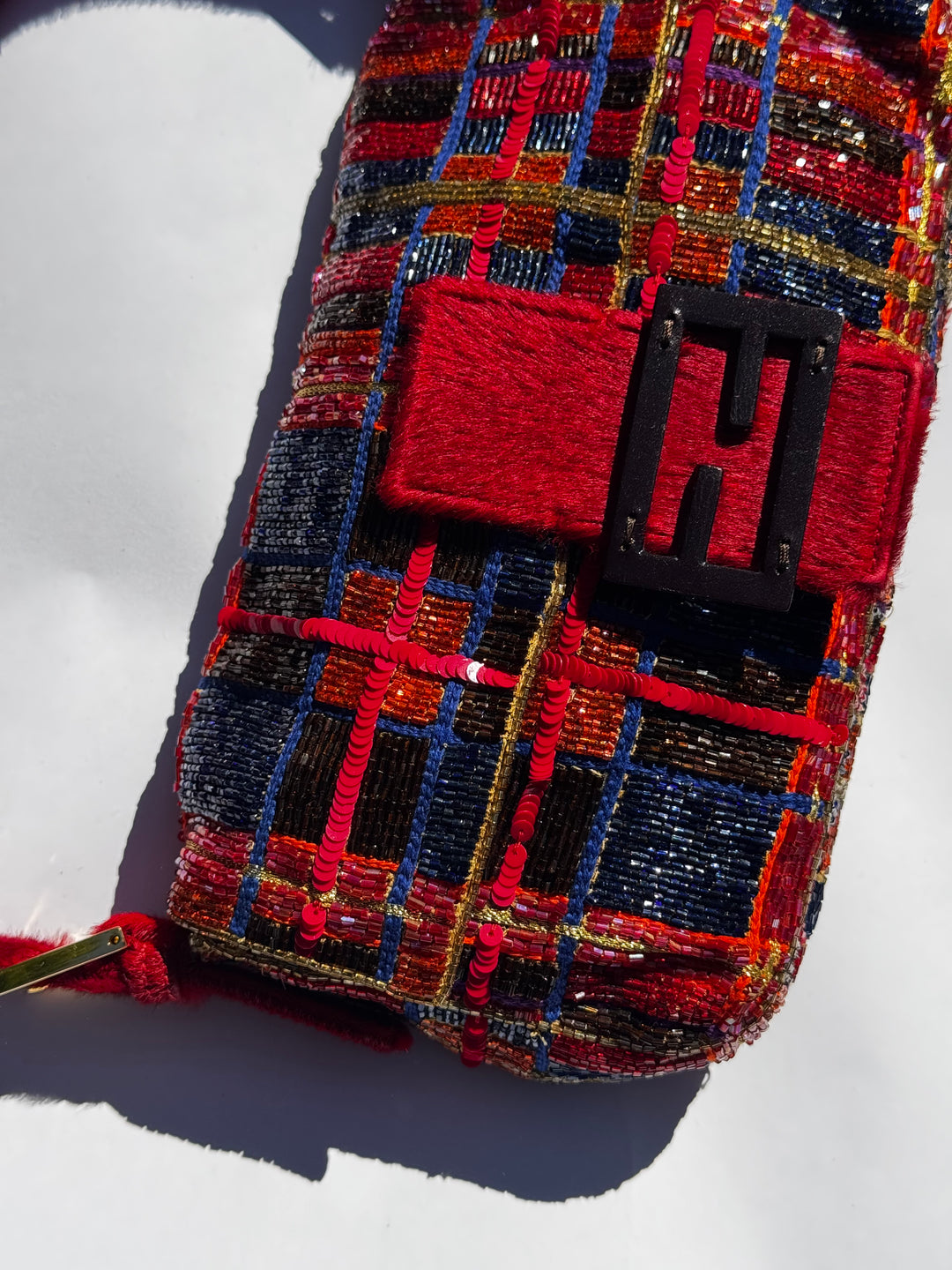 Fendi 1997 Vintage Beaded Ponyhair Baguette