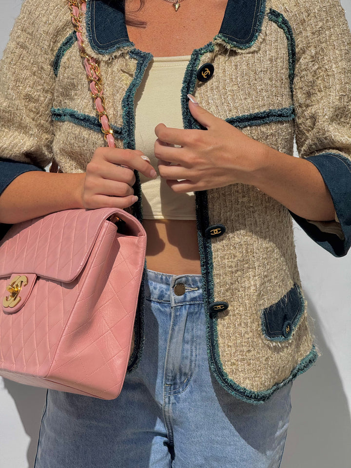 Chanel 1991 Pink Vintage Lambskin Maxi Flap Bag