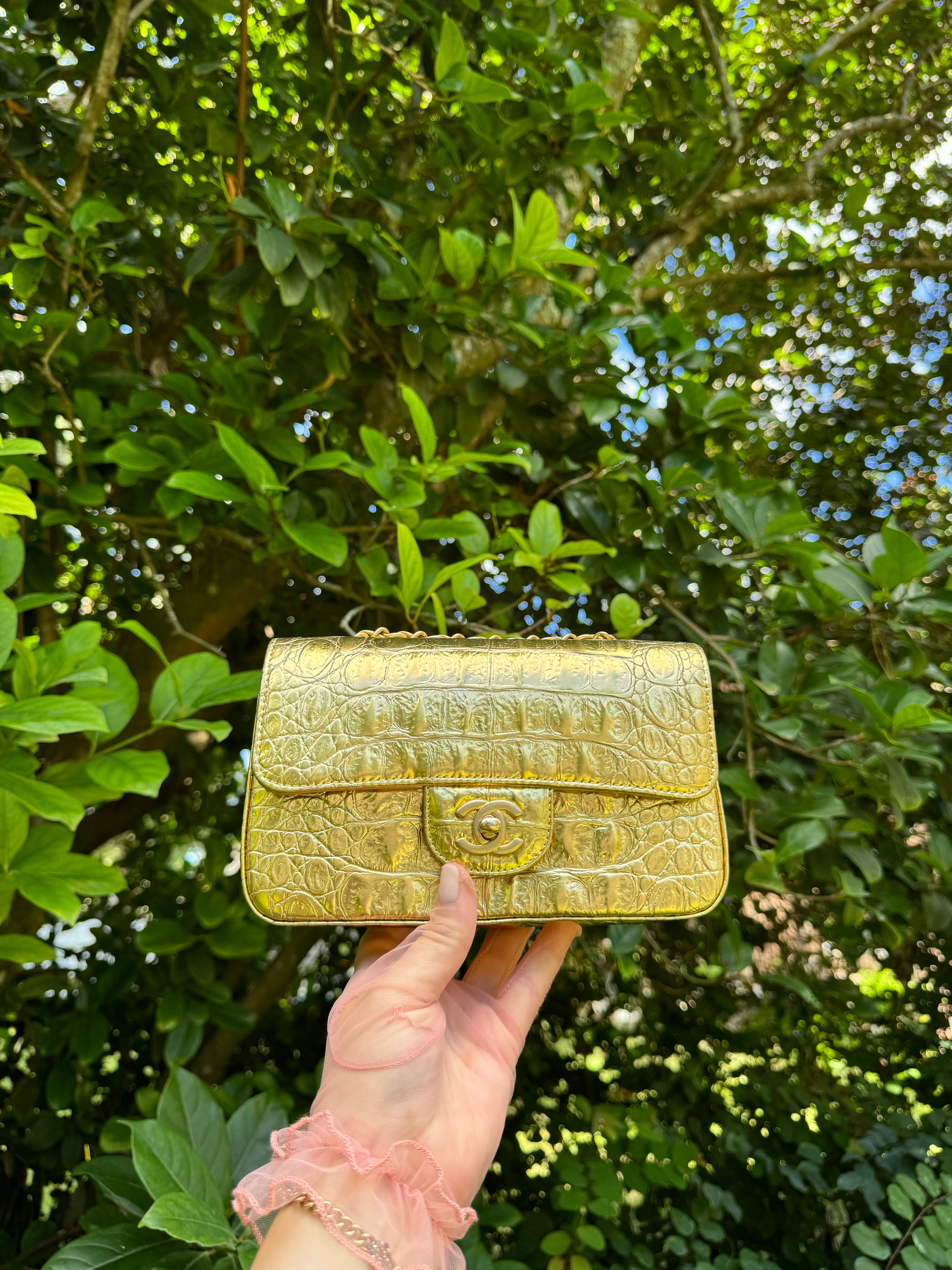 Chanel Gold Croc Embossed Mini Rectangular Flap Bag – Its A Luv Story