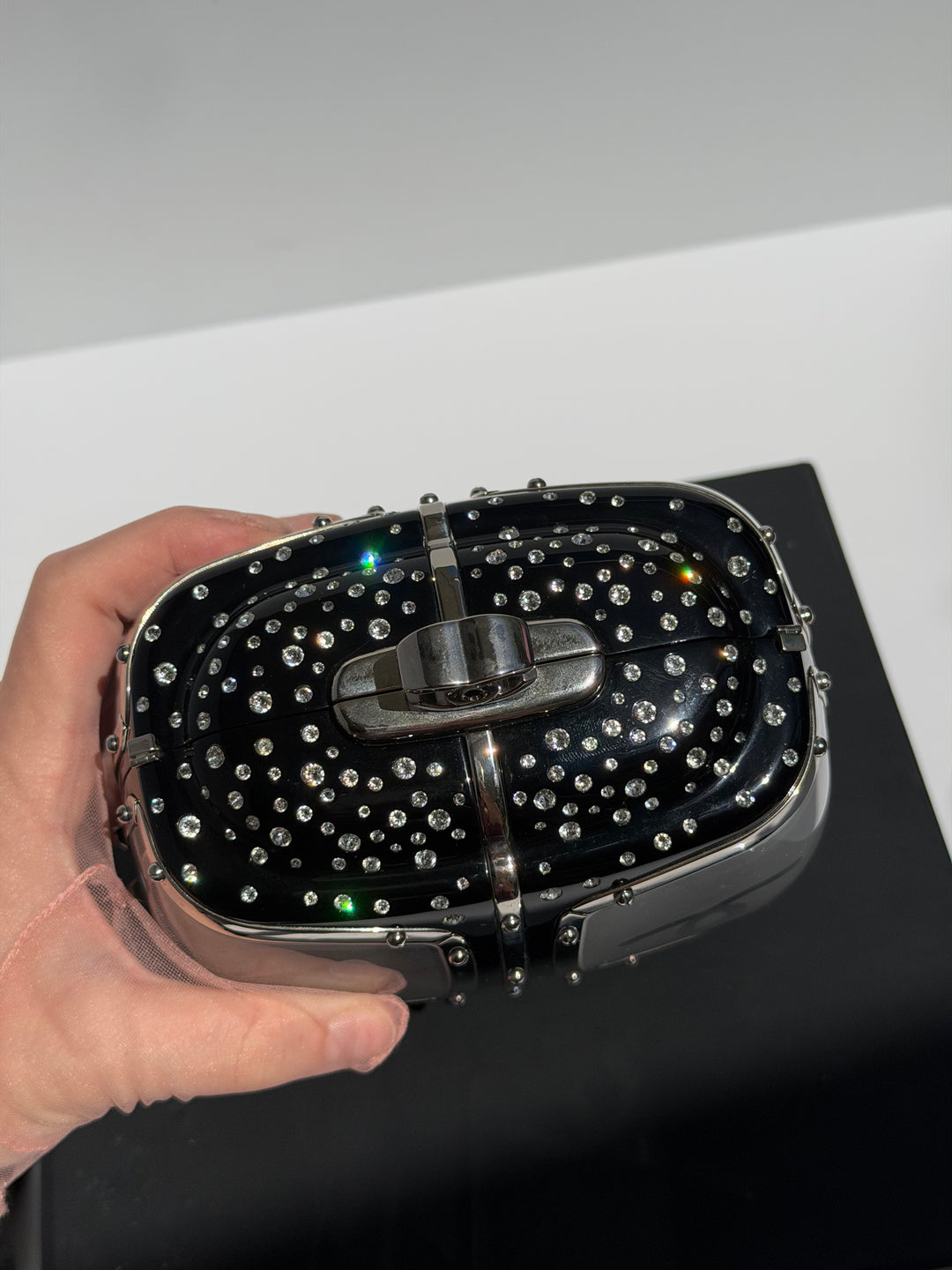 Chanel Ski Gondola Swarovski Minaudière Black Silver Hardware 2019