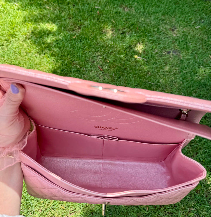 Chanel 19S Pink Iridescent Jumbo Caviar Double Flap Bag