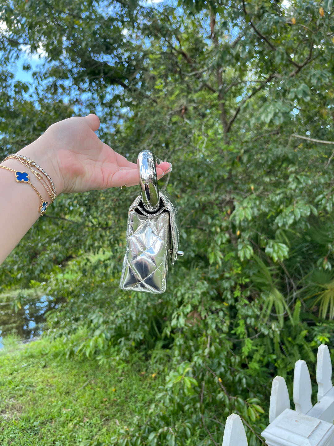 Chanel Around The World Silver Clutch Bag
