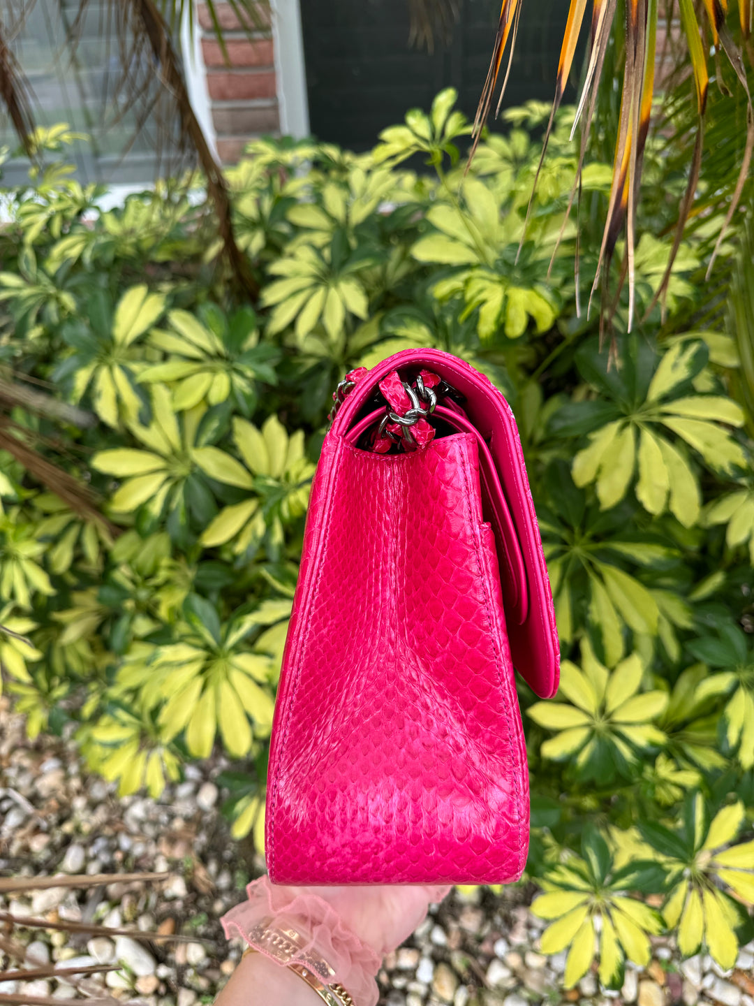Chanel Fuschia Python Jumbo Double Flap