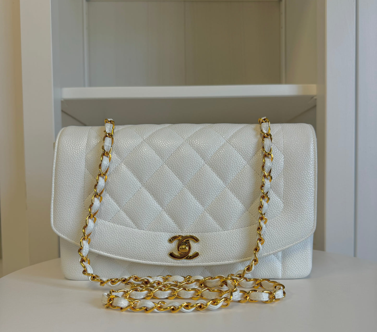 Chanel Snow White 24K Medium Caviar Diana Flap Bag