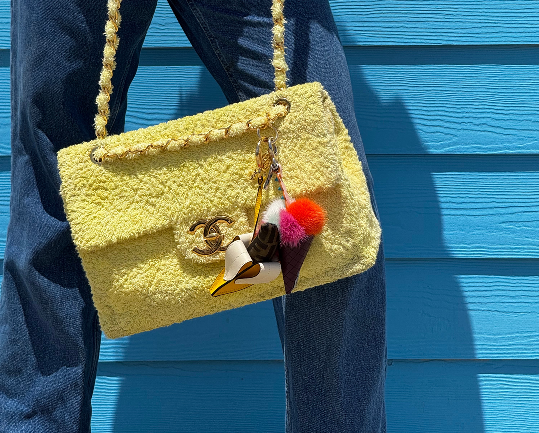 Chanel Yellow Terry Cloth Vintage Maxi Flap Bag