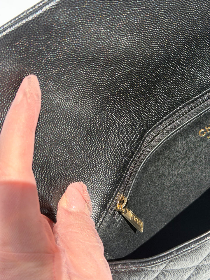 Chanel 18B Black Classic Quilted Caviar Clutch