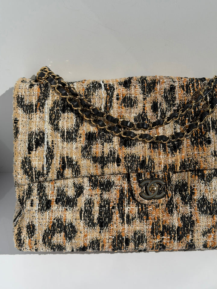 Chanel Maxi Flap Bag Brown Leopard Tweed Mixed Fibers Gold Tone Hardware Métiers D’Art 2026