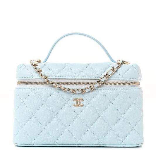 Chanel 25S Light Blue Caviar Slim Vanity Bag