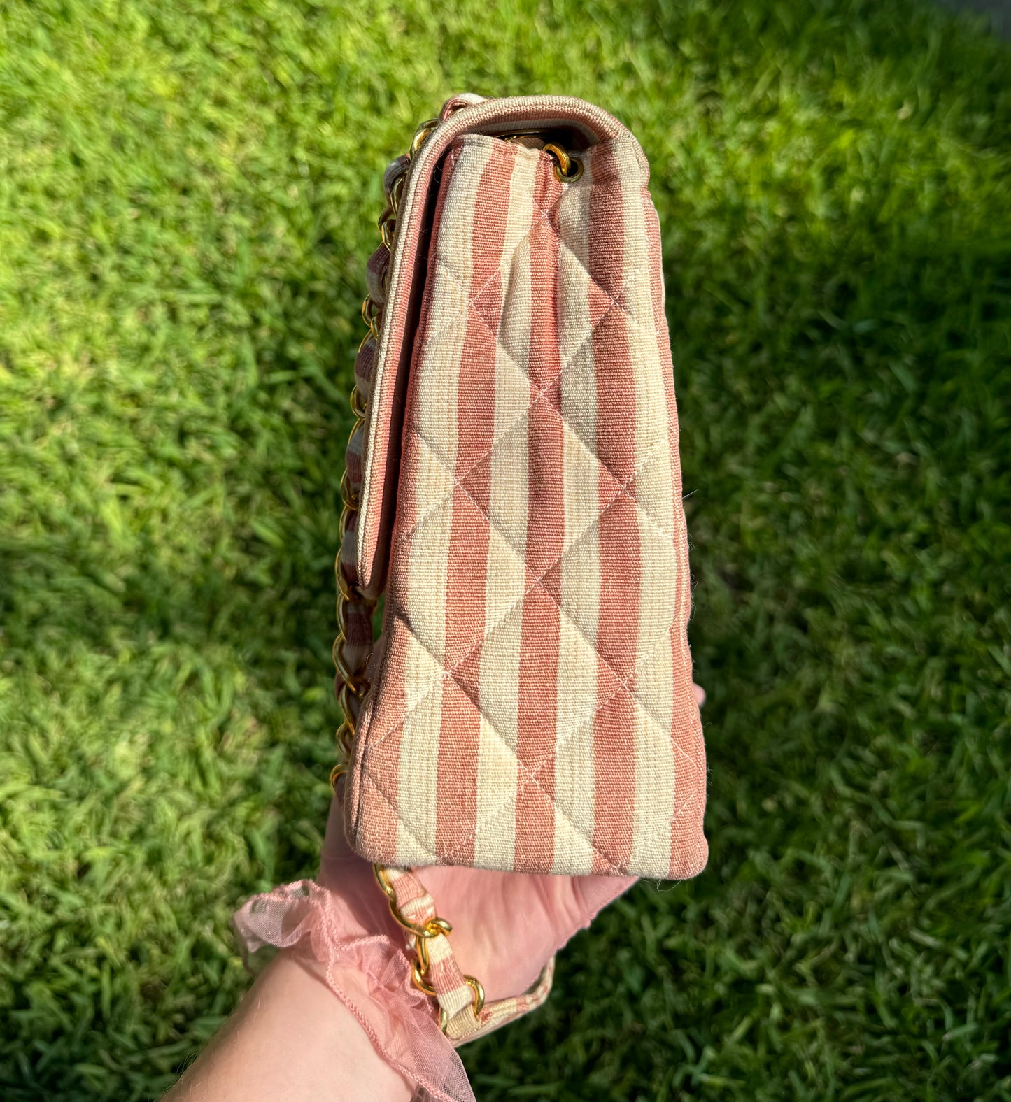 Chanel 24K Vintage Pink Striped Large Flap