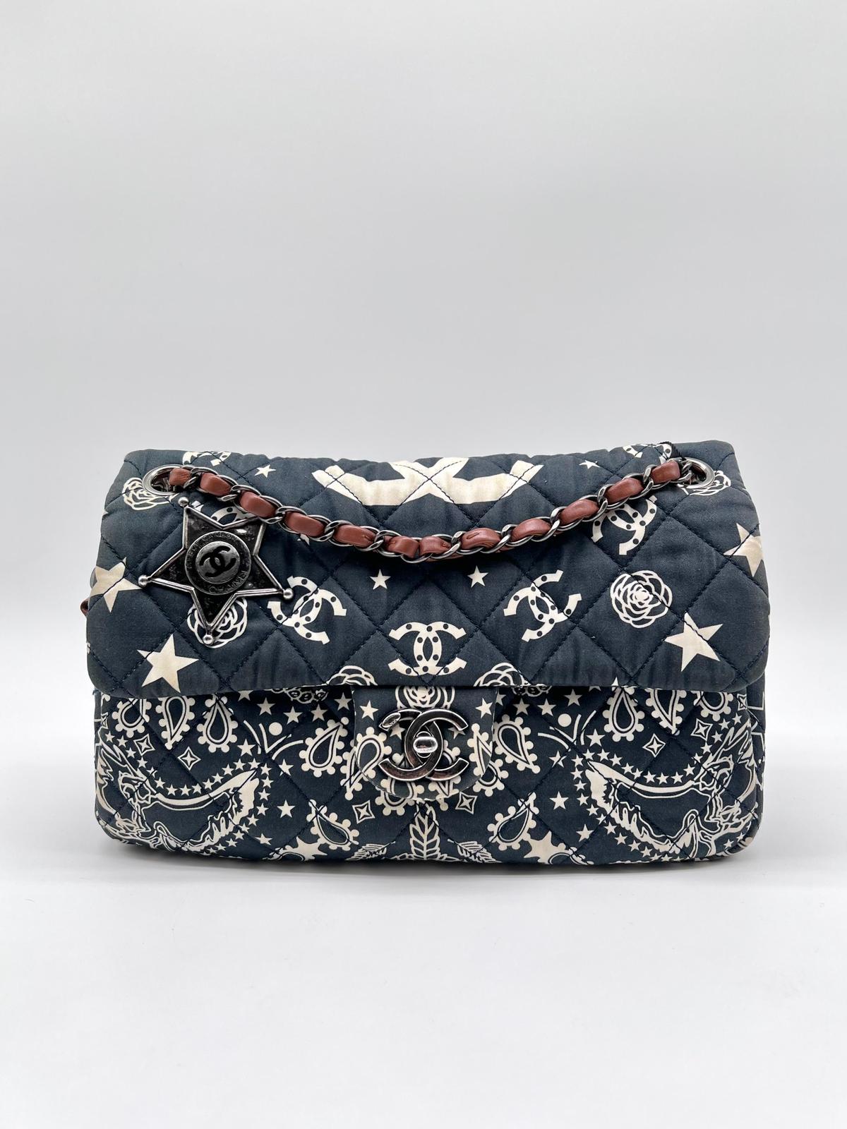 Chanel 2014 Paris Dallas Medium Navy Bandana Flap Bag