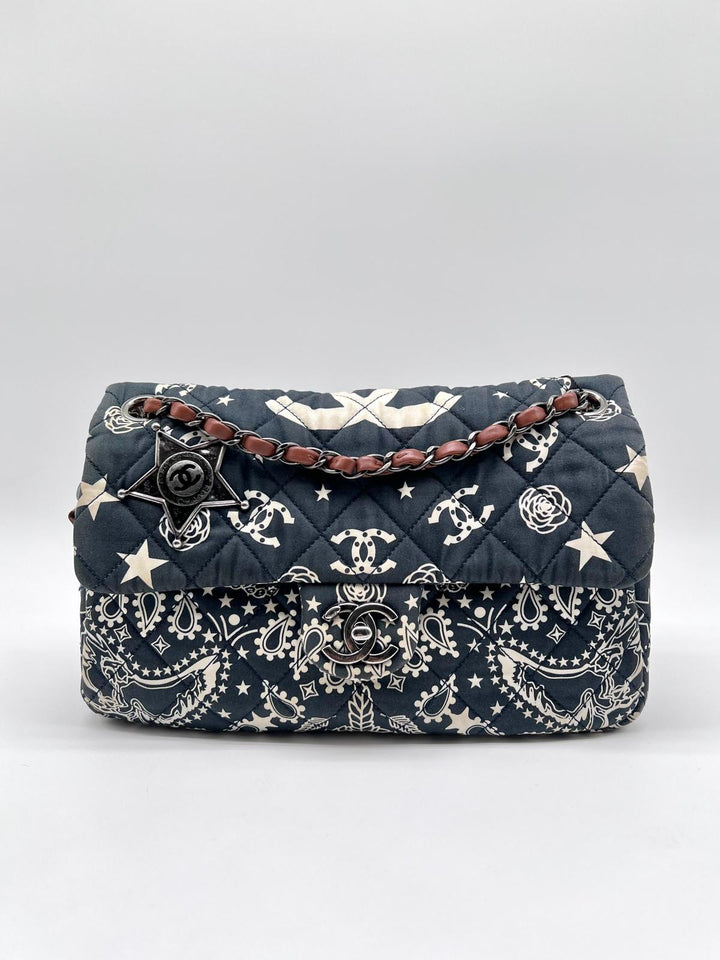 Chanel 2014 Paris Dallas Medium Navy Bandana Flap Bag