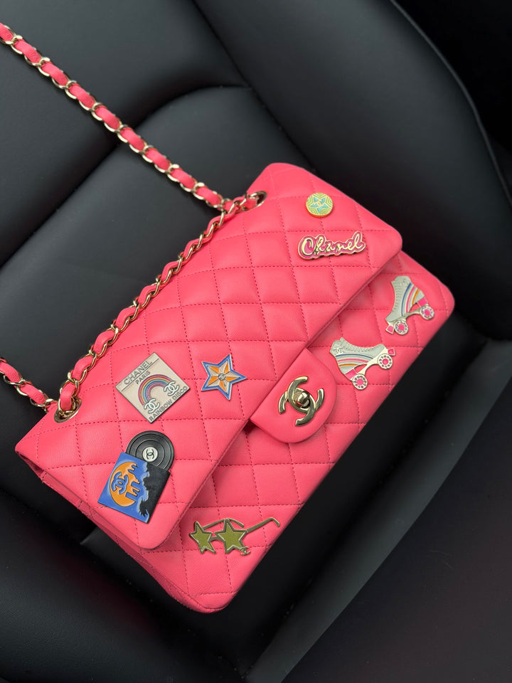 Chanel Medium Hollywood Charms Classic Flap Bag Pink Lambskin Light Gold Hardware 2024