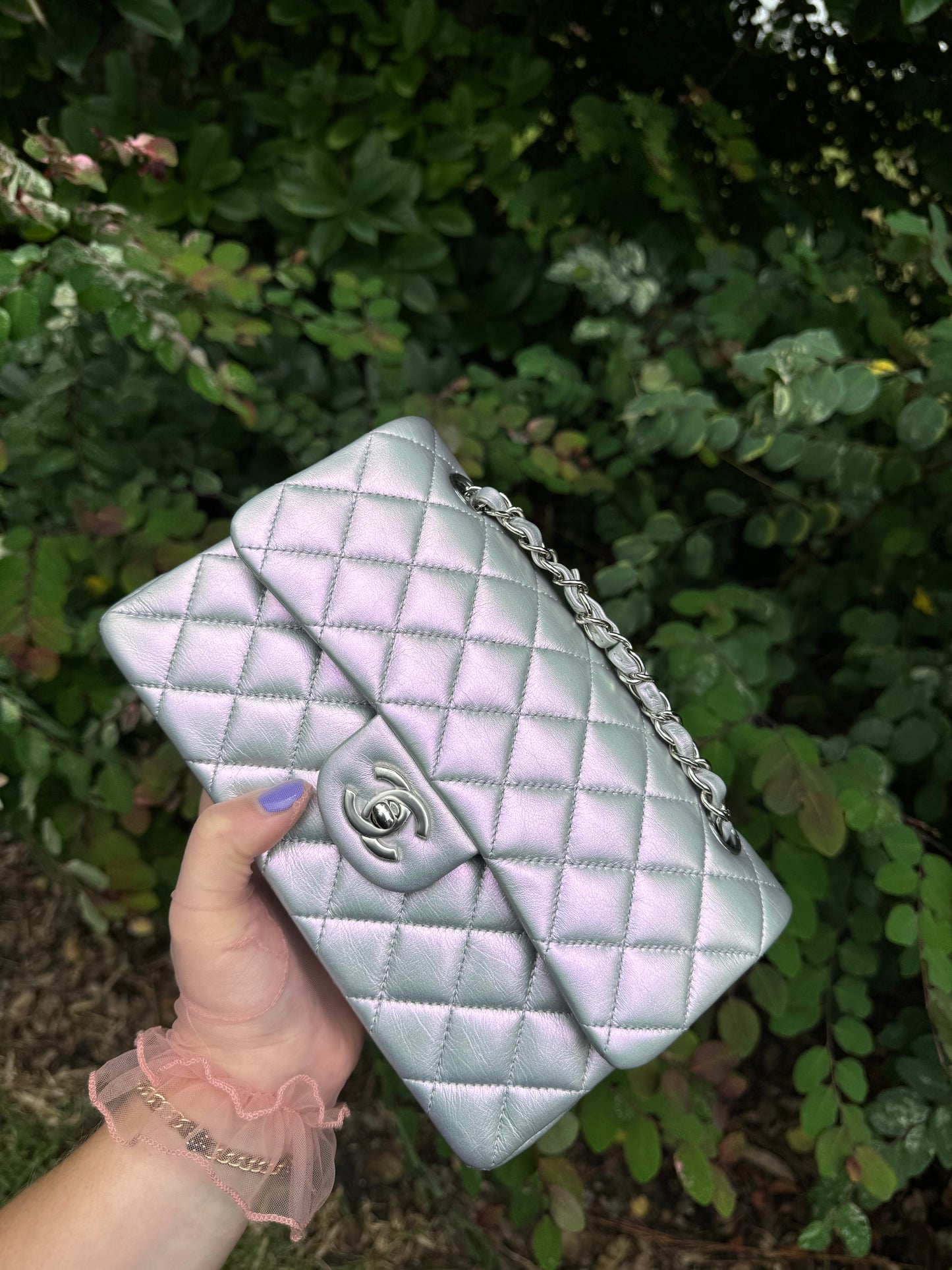 Chanel 21K Small Calfskin Pearl Iridescent Double Flap