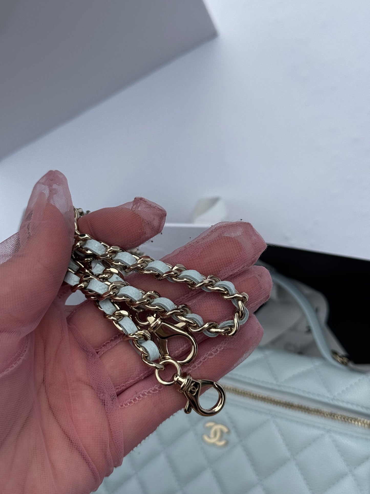 Chanel 25S Light Blue Caviar Slim Vanity Bag
