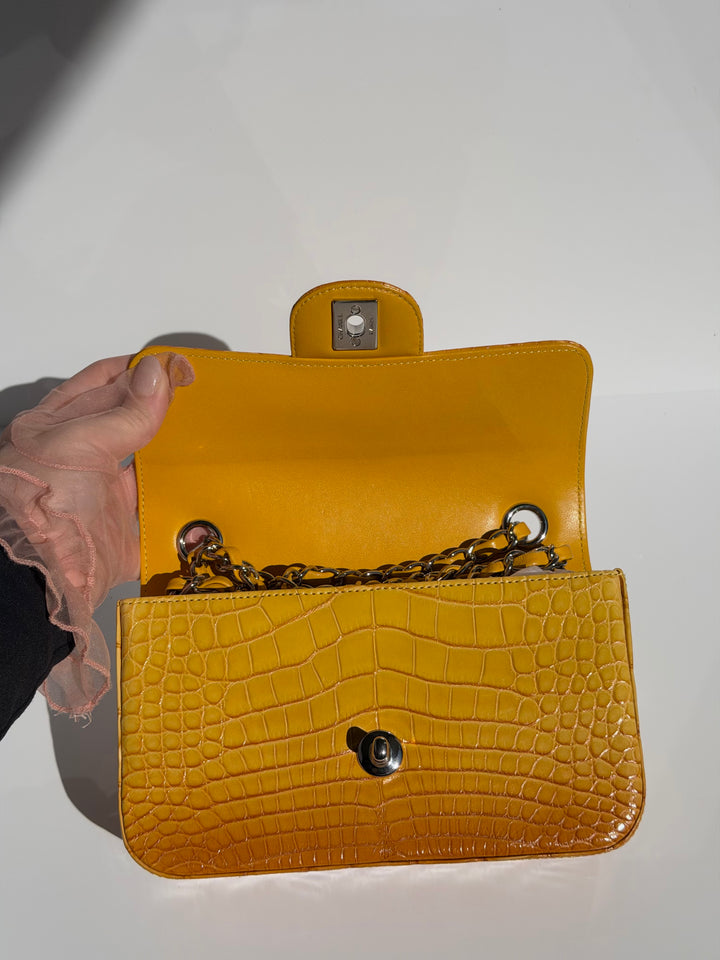 Chanel Mini Flap Orange & Yellow Ombre Alligator Silver Hardware 2014