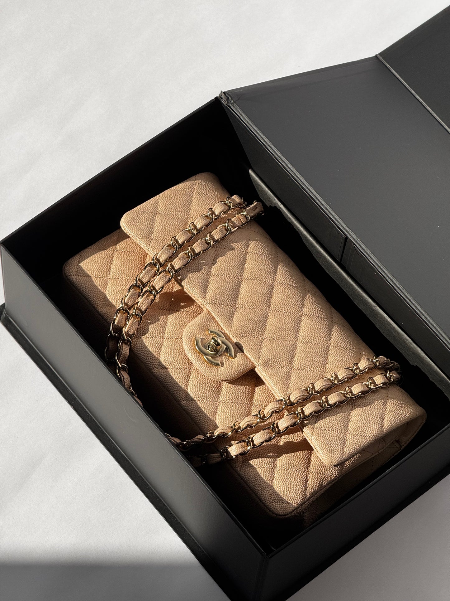 Chanel 22C Light Beige Medium Caviar Double Flap Bag