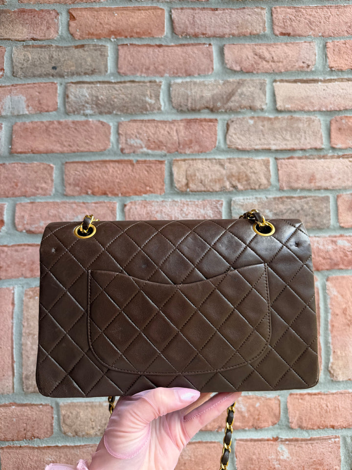 Chanel Medium Classic Flap Bag Lambskin Brown 24K Plated Gold Hardware 1994