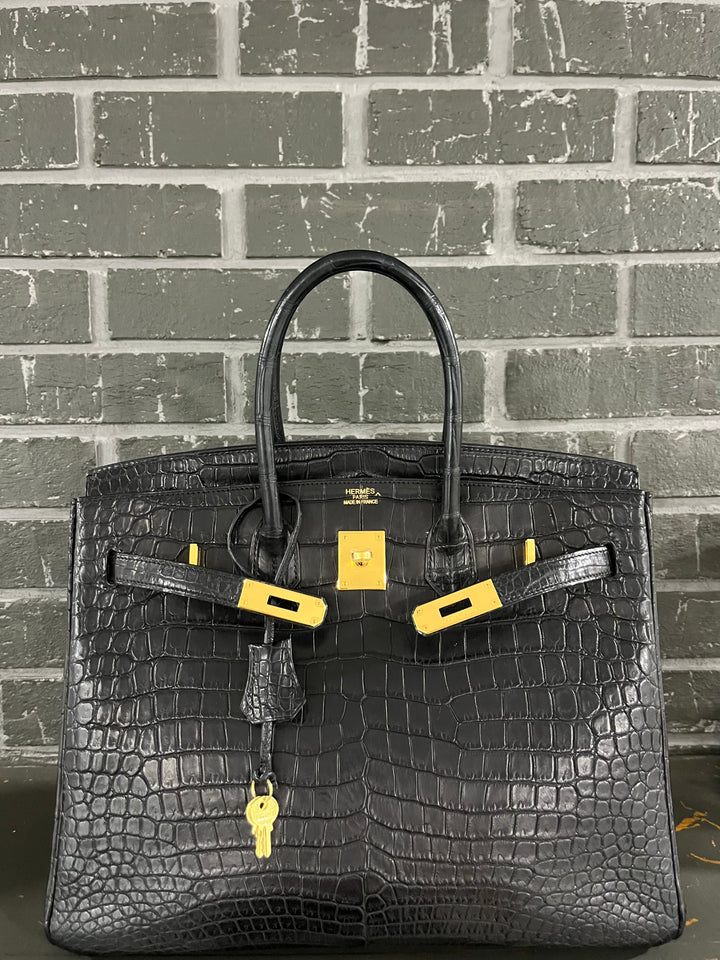 Hermes Black Matte Croc Birkin 35 GHW