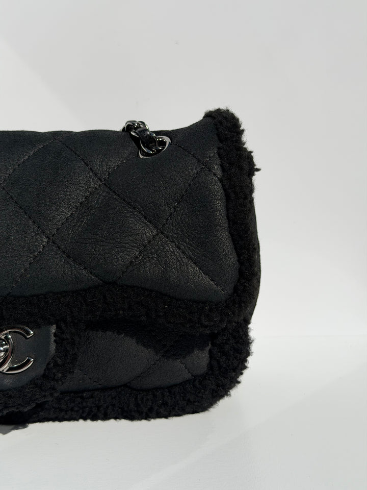 Chanel Medium Black Shearling Coco Neige Flap