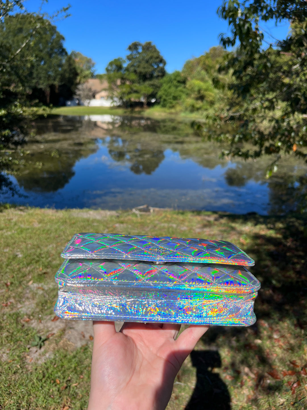 Chanel 21S Silver Hologram Iridescent WOC