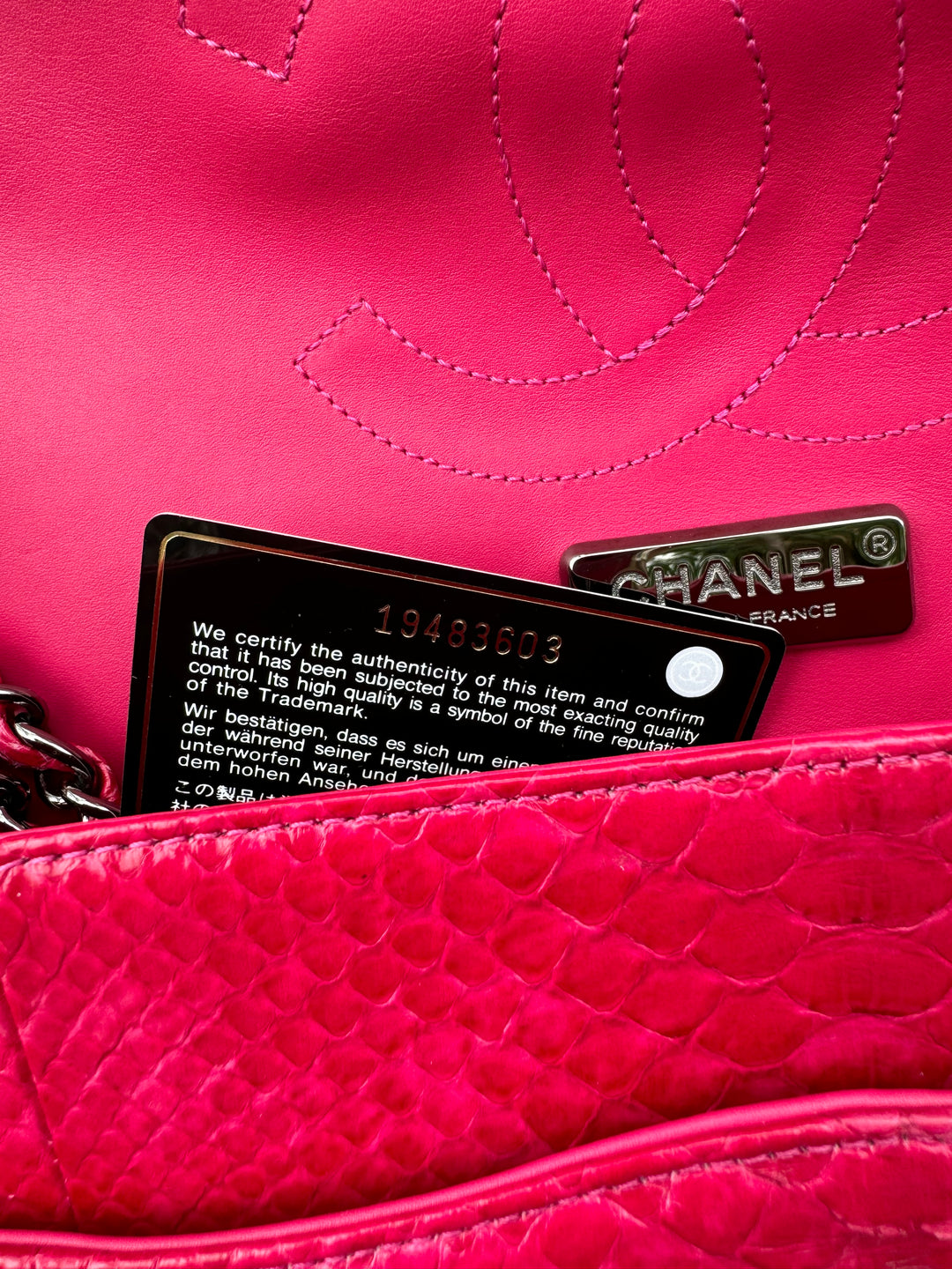 Chanel Fuschia Python Jumbo Double Flap