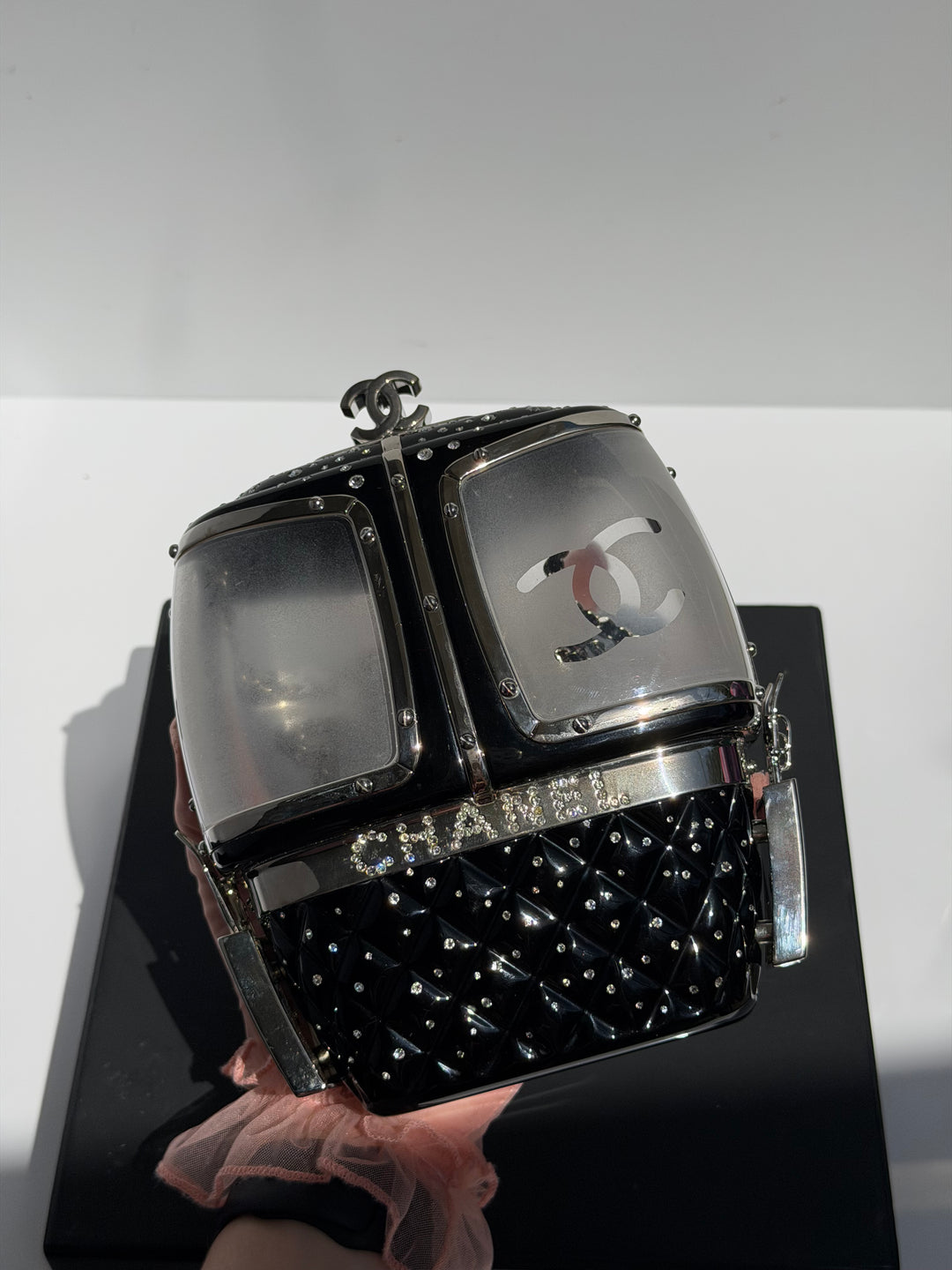 Chanel Ski Gondola Swarovski Minaudière Black Silver Hardware 2019