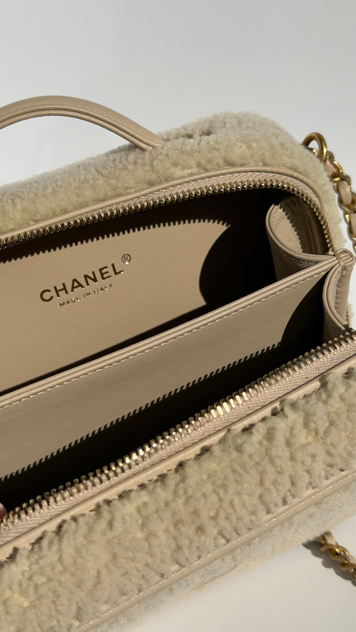 Chanel Small Nude Filigree Shearling Vanity Case