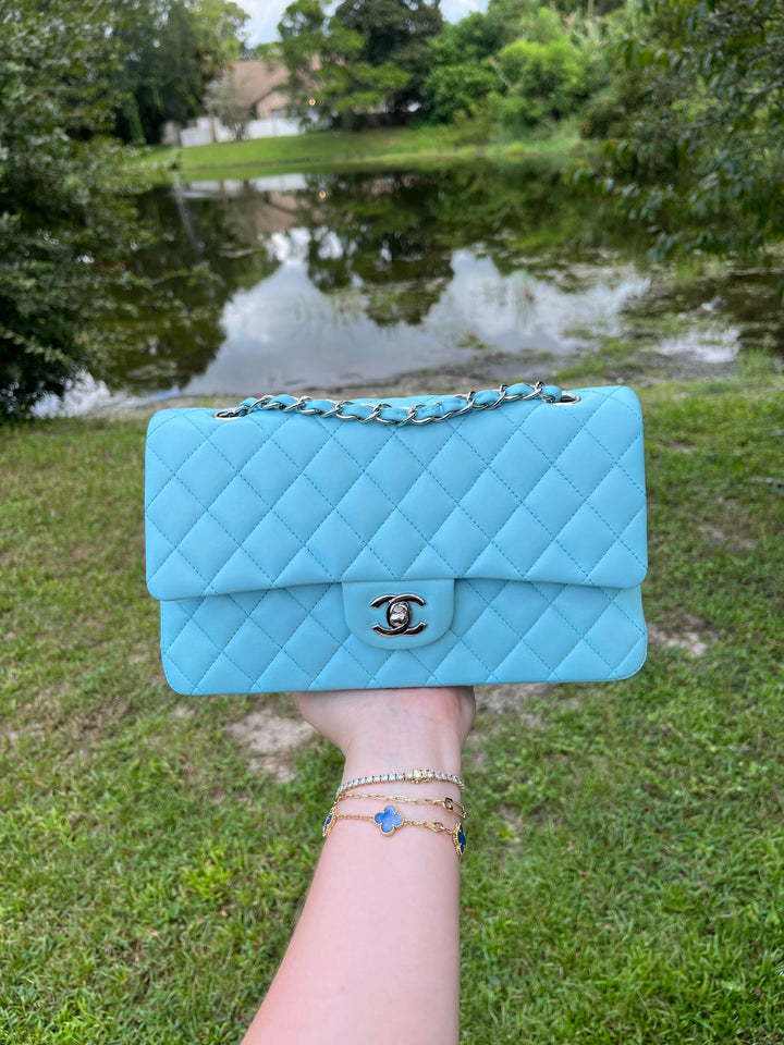 Chanel 21S Blue Neon Lambskin Medium Flap Bag