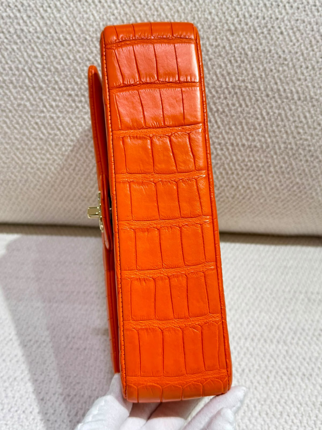 Chanel Medium Classic Flap Bag Matte Alligator Orange Light Gold Hardware 2013