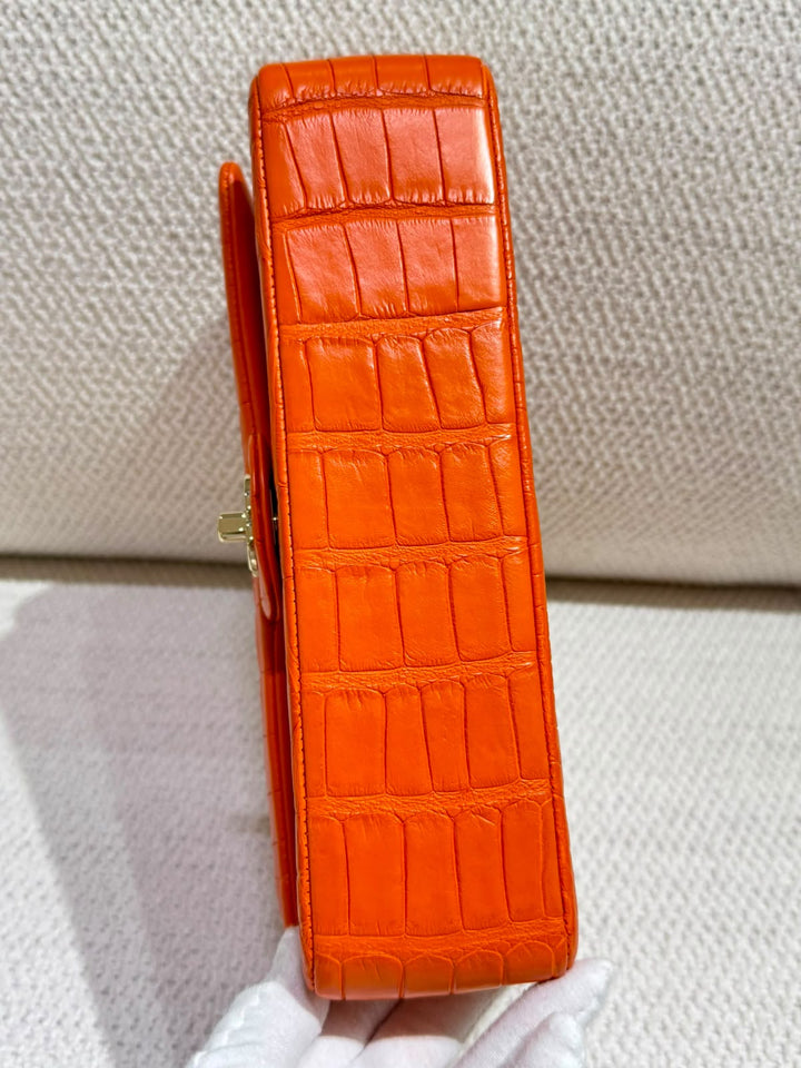Chanel Medium Classic Flap Bag Matte Alligator Orange Light Gold Hardware 2013