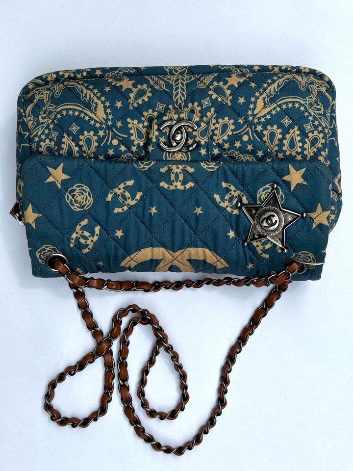 Chanel 2014 Paris Dallas Medium Teal Bandana Flap Bag