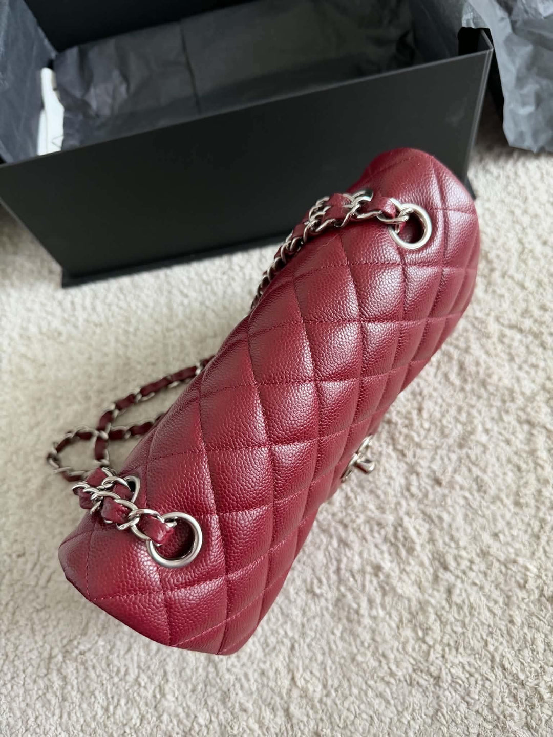 Chanel Small Classic Double Flap Caviar Wine Red Silver Hardware 2020